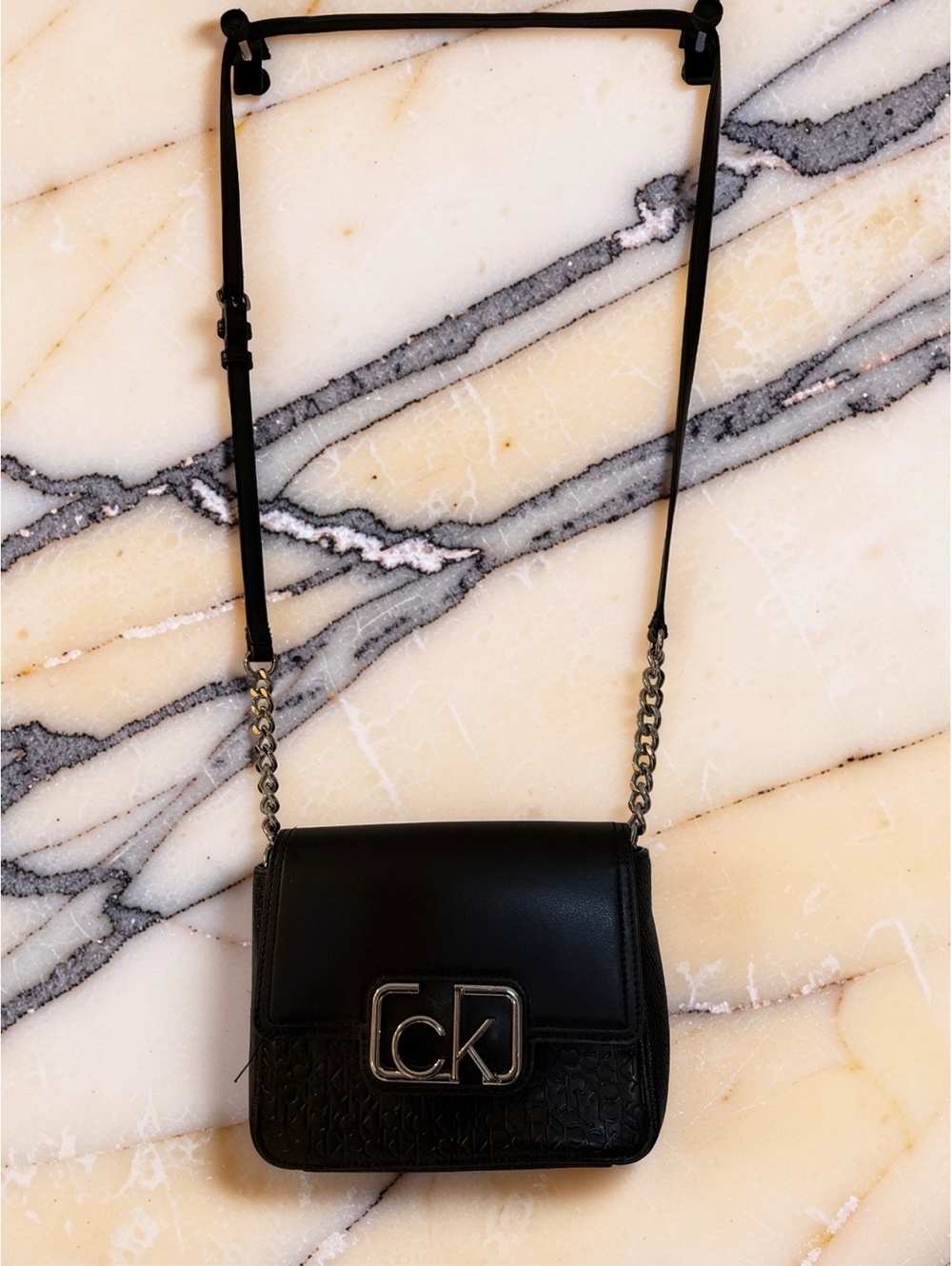 Calvin Klein Black CK Logo Chain Crossbody Shoulder Bag